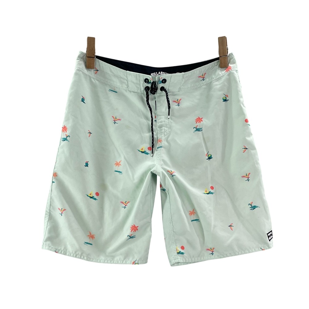 Billabong Board Shorts Men 29 Mint Green Tropical Recycler Originals Swim Trunks